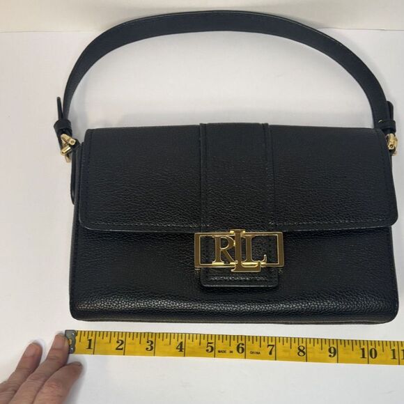Lauren Ralph Lauren Spencer Black Pebbled Leather Shoulder Bag Gold Hardware - Picture 9 of 10